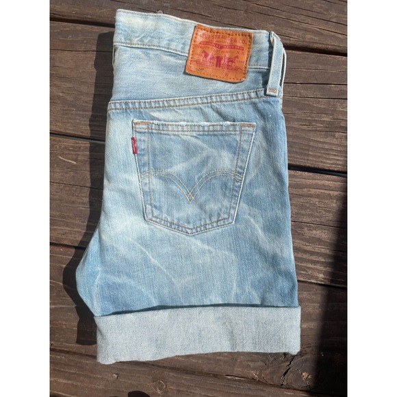 Levis 501 XX Button Fly Womens Jean Shorts Med Wash Distressed Sz 25 / 33 Inch W - Picture 2 of 7